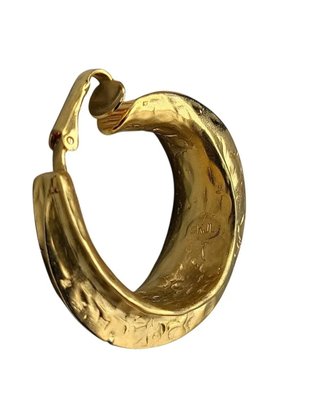 Kenneth Jay Lane Sculptured Brushed Gold Plated Hoop Clip-on Earrings KJL VTG - Picture 12 of 16